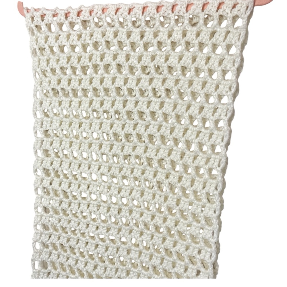❌SOLD❌HANDMADE Cream Crochet Wrap/Scarf with Fringe - Picture 5 of 8